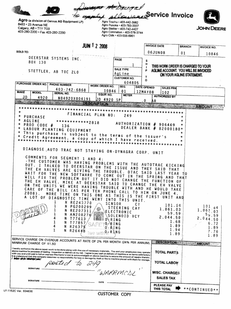 Ervice Invoice - John Deere MachineFinder | PDF