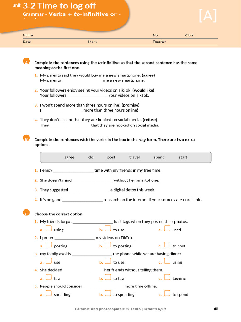 Grammar Exercises: To-Infinitive & -ing Forms | PDF | Linguistics ...