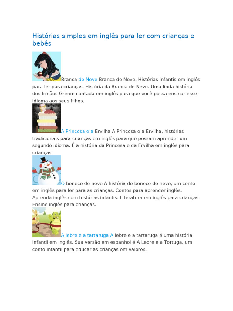 Histórias Infantis em Inglês para Crianças | PDF | Branca de Neve ...