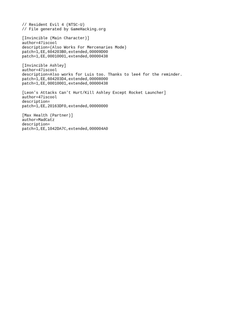 Resident Evil 4 Cheat Codes Guide | PDF
