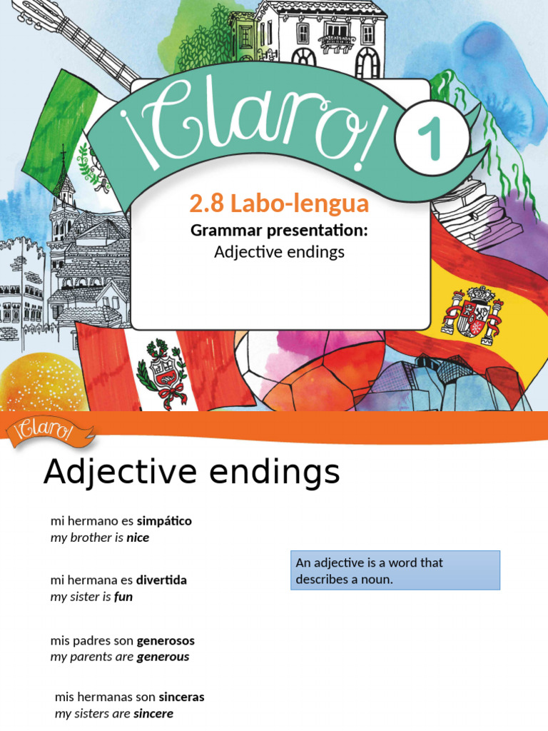 Claro1 2.8 Grammar Presentation Adjective Endings | PDF | Grammatical ...