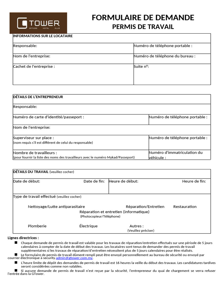 Formulaire de demande de permis de travail | PDF