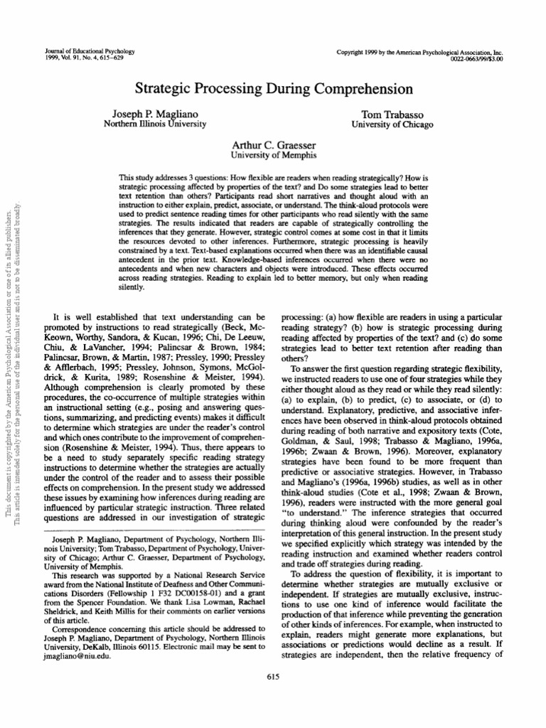 Strategic Processing During Comprehension | PDF | Reading Comprehension ...