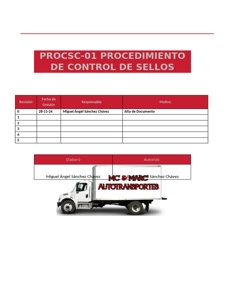 Procedimiento Control de Sellos VVTT | PDF