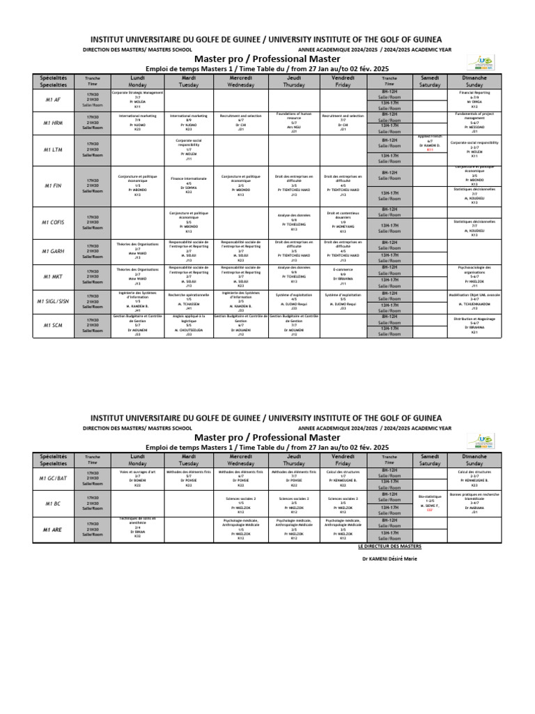 Emploi du temps Masters 2024/2025 | PDF | Enseignement des Arts ...