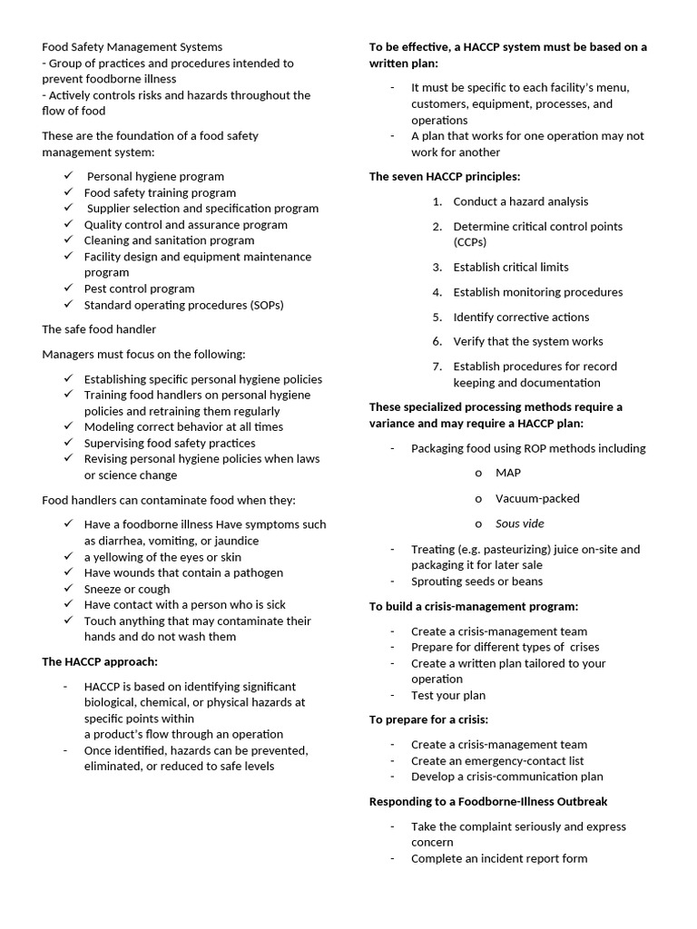 Food Safety Management Systems | PDF | Food Safety | Foodborne Illness