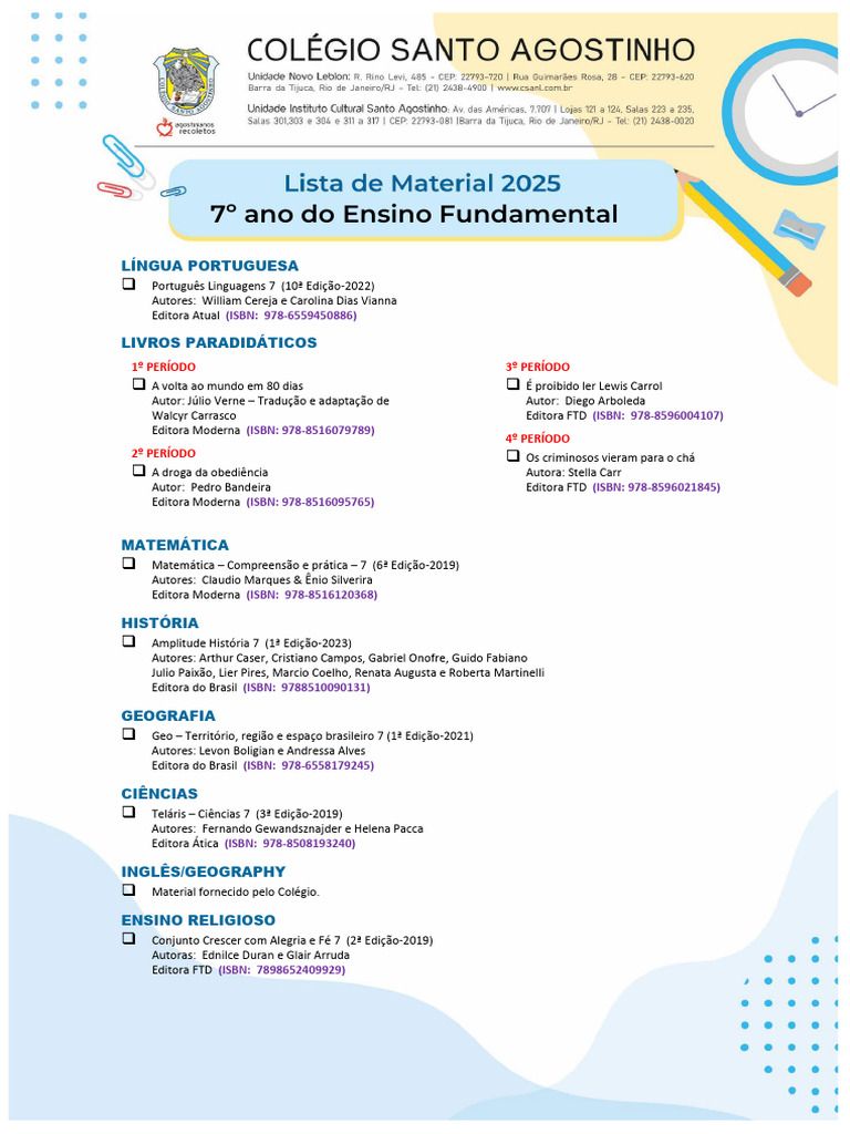 Material Escolar 7º Ano Ensino Fundamental | PDF