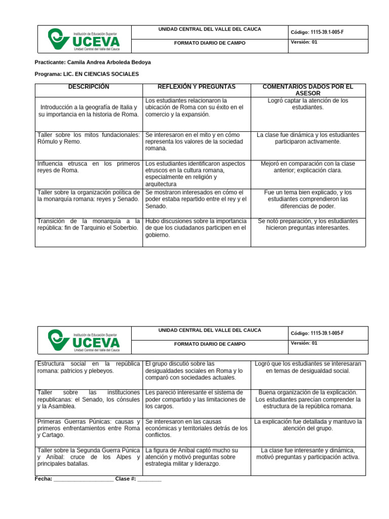 Copia de 4. 1115-39.1-005-F Formato de Diario | PDF | Roma antigua ...