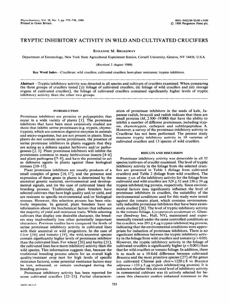 Tryptic Inhibitors in Crucifers | PDF | Trypsin