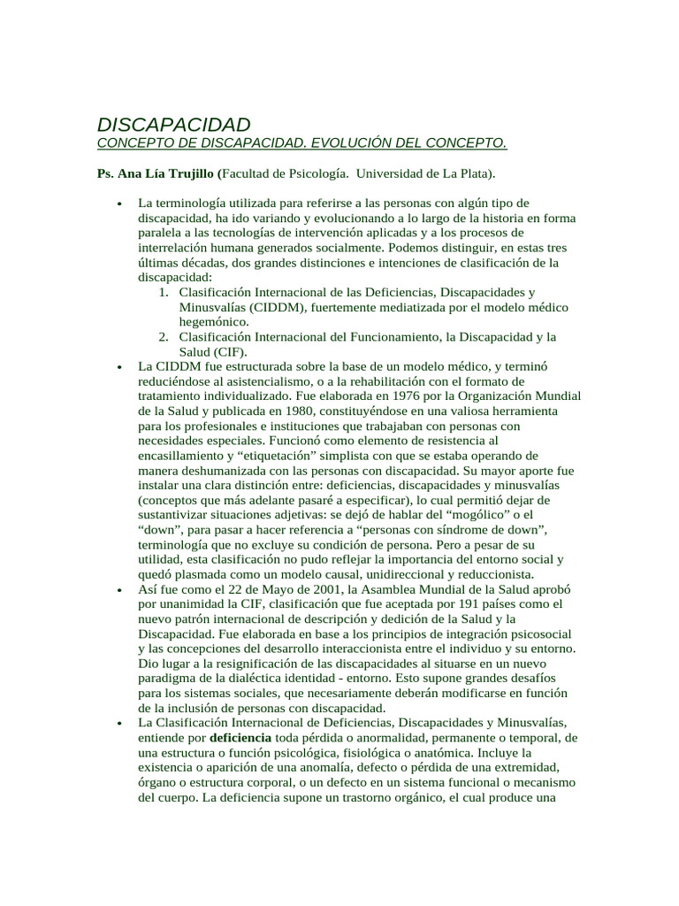 Evolución del Concepto de Discapacidad | PDF | Invalidez | Ciencias del ...