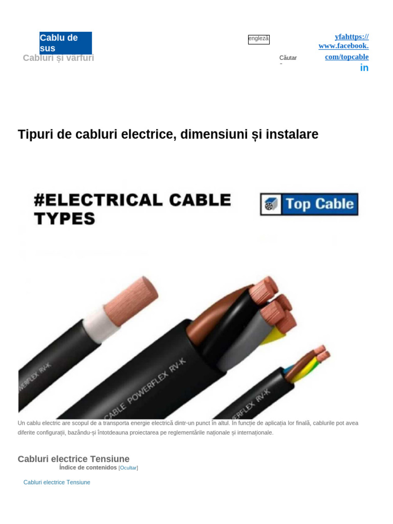 Tipuri, Dimensiuni Și Instalare de Cabluri Electrice - Topcable | PDF