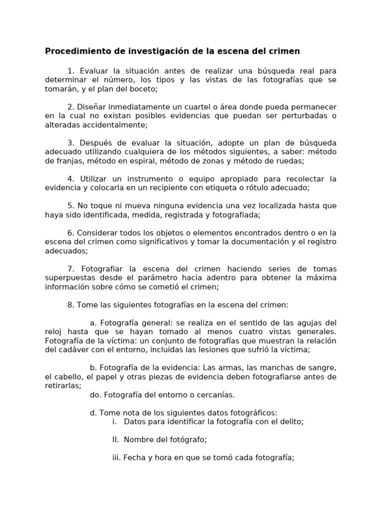 Procedimiento de Investigación de La Escena Del Crimen | PDF | Crímenes ...