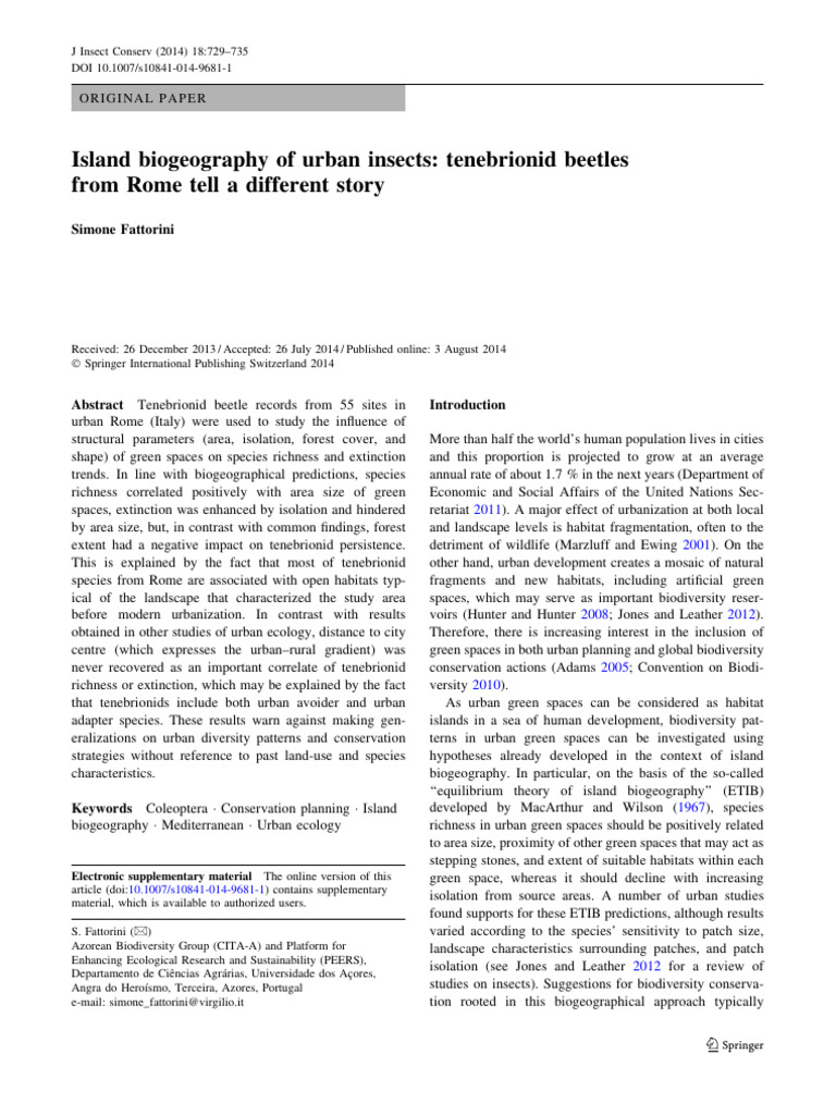 Urban Insect Diversity: Tenebrionid Beetles in Rome | PDF ...