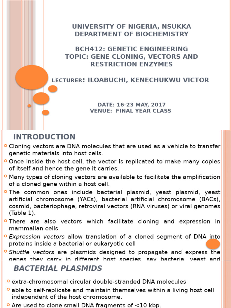 Gene Cloning and Vector Types Explained | PDF | Plasmid | Molecular Cloning