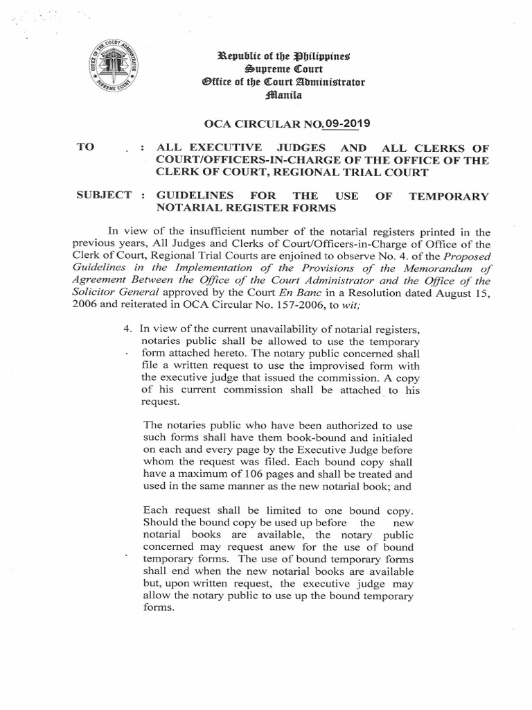 Guidelines for Temporary Notarial Registers | PDF | Law Clerk ...