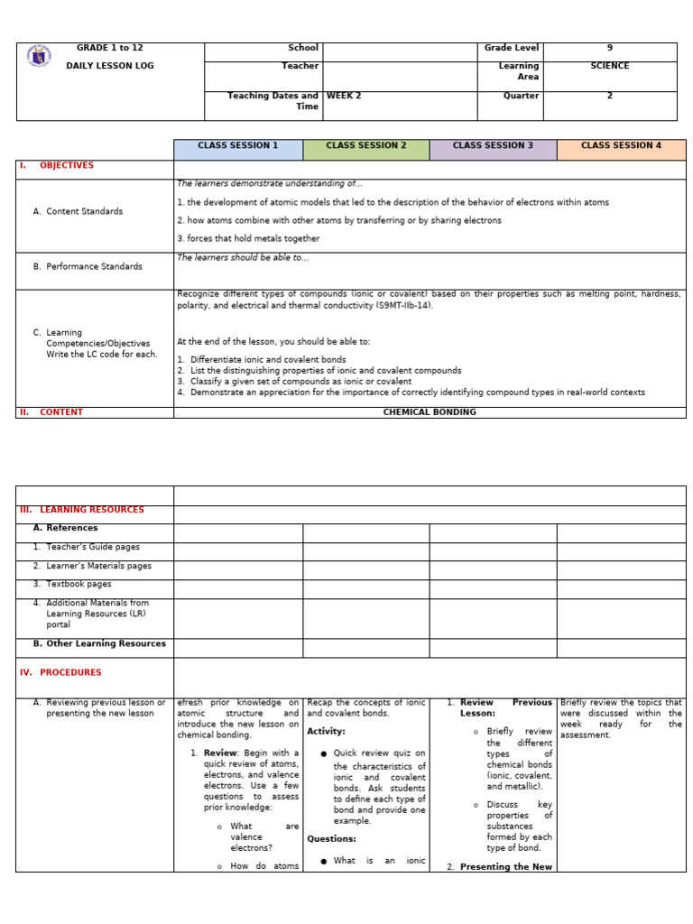 WEEK 2 Science 9 | PDF | Chemical Compounds | Chemical Bond