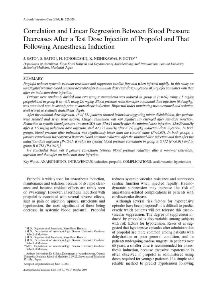 Sato Et Al 2003 Correlation and Linear Regression Between Blood ...