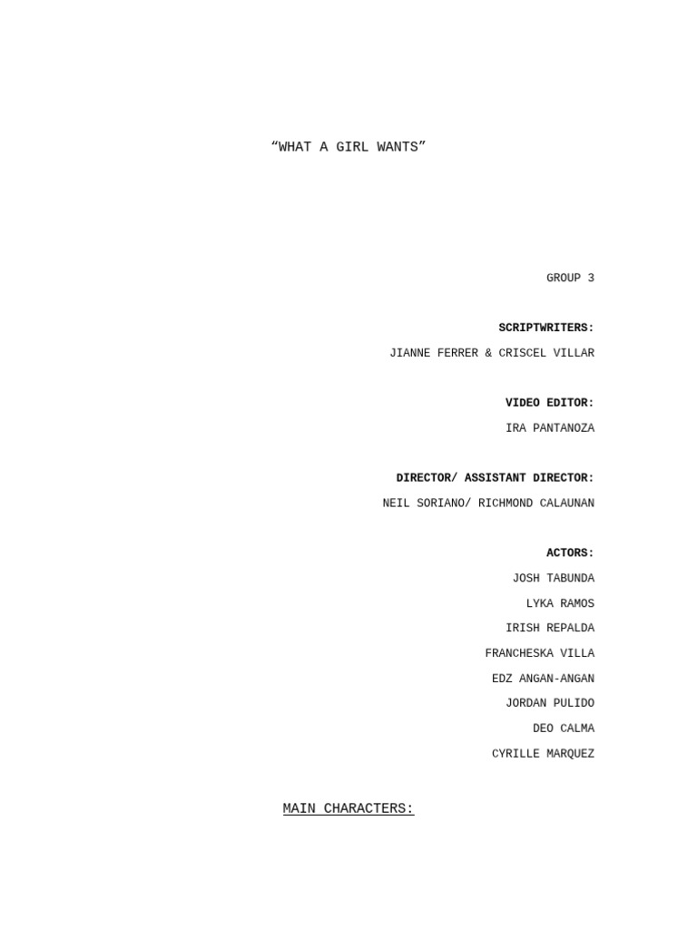 WHAT-A-GIRL-WANTS-ROLEPLAY-SCRIPT-ETHICS | PDF