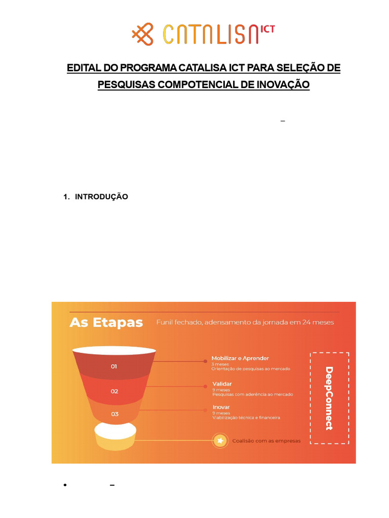 Edital Programa Catalisa ICT 2023 | PDF | Inovação | Empresa Startup