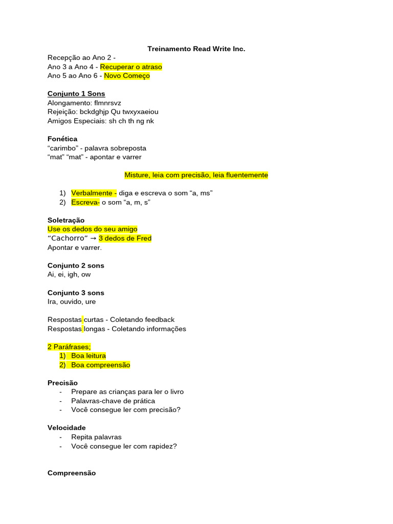 Treinamento Read Write Inc | PDF | Palavra | Som