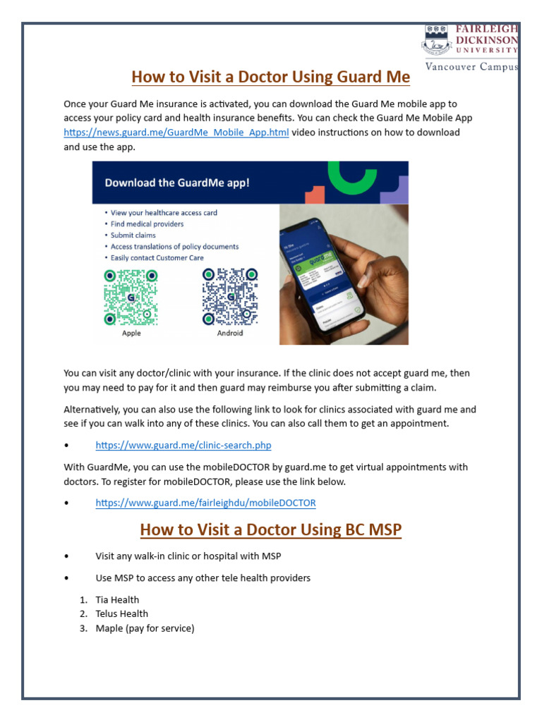 How To Visit A Doctor Using Guard Me &MSP | PDF