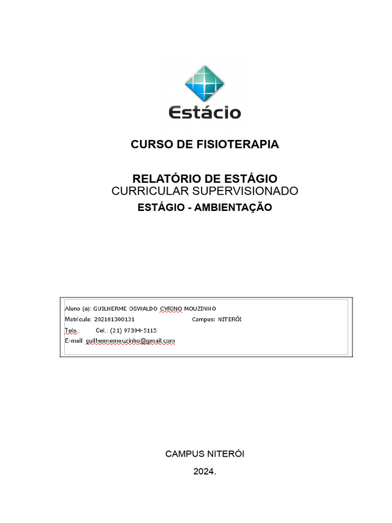 Relatório de Estágio em Fisioterapia 2024 | PDF | Fisioterapia | Escoliose