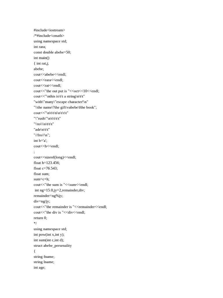 C++ Program for Math Operations and Structs | PDF