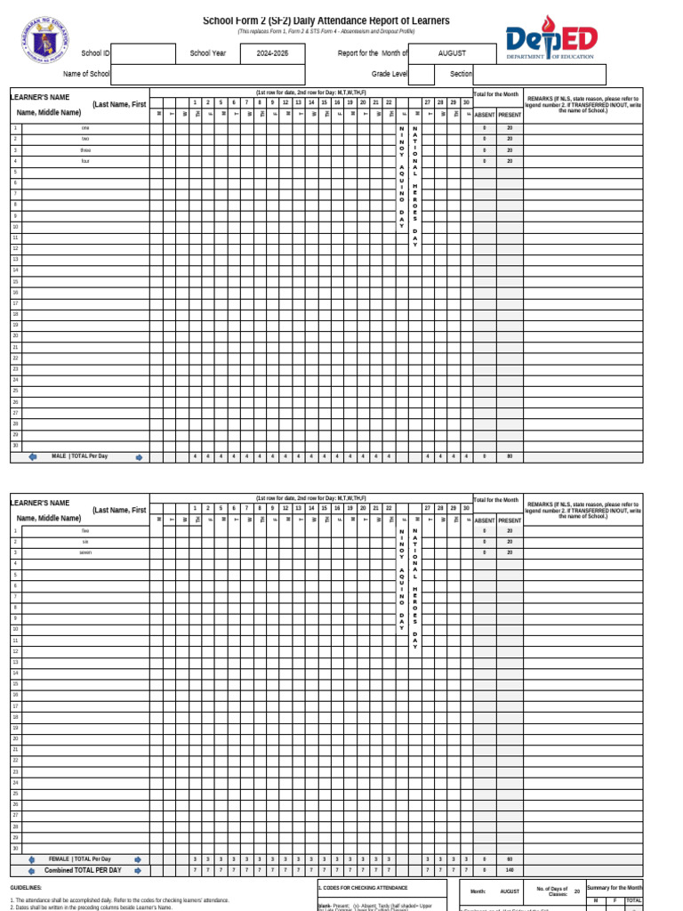 Daily Attendance Report for Learners | PDF | Human Development