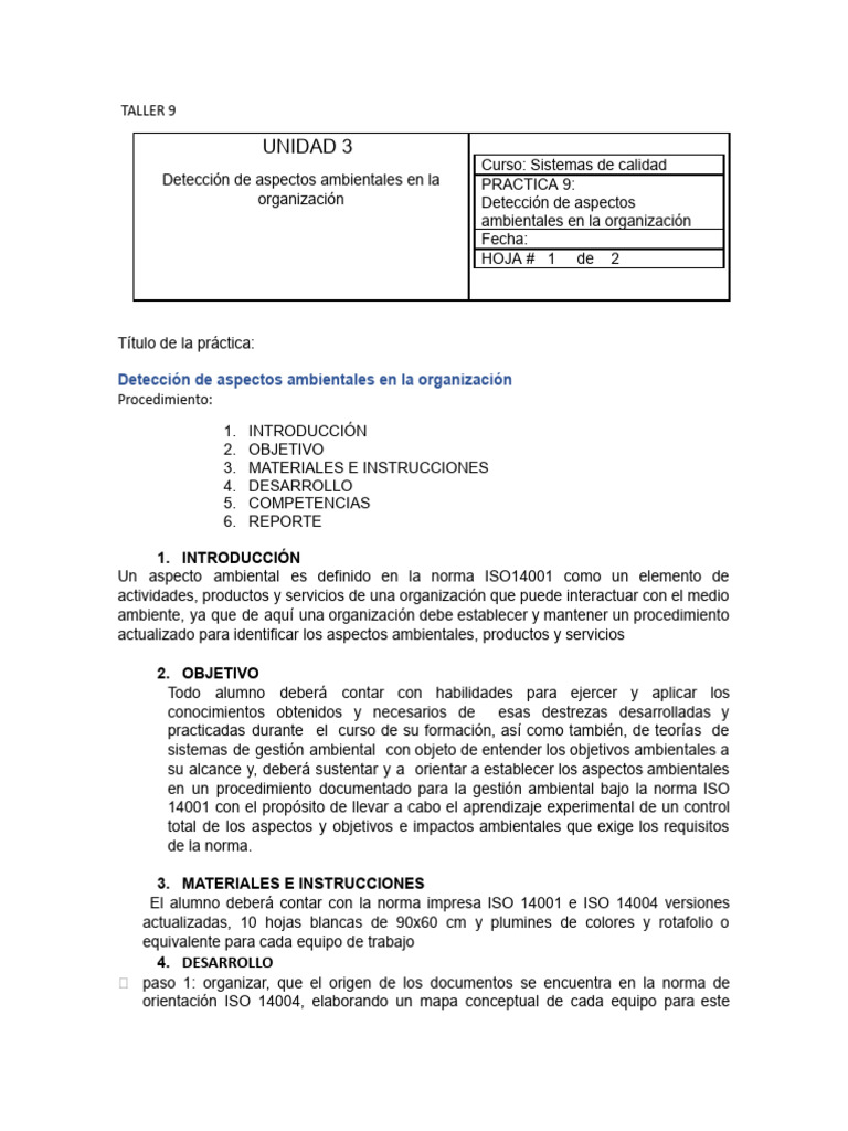 Detección de Aspectos Ambientales ISO 14001 | PDF