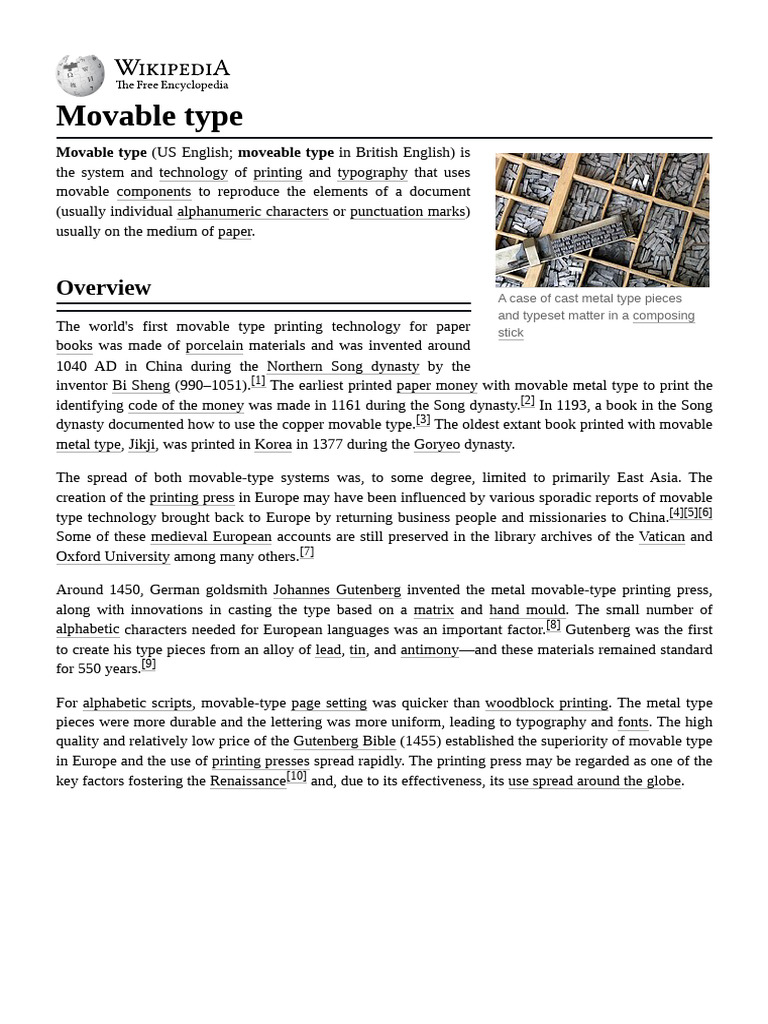 History of Movable Type Printing | PDF | Printing | Johannes Gutenberg