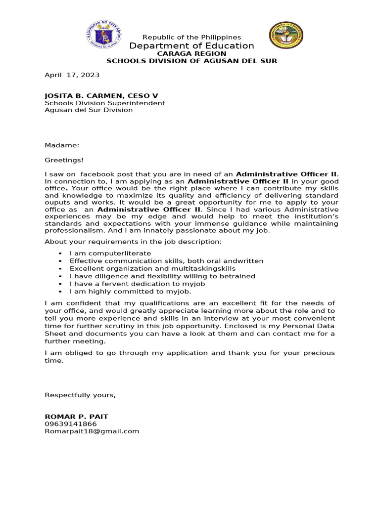 Application letter copy pdf