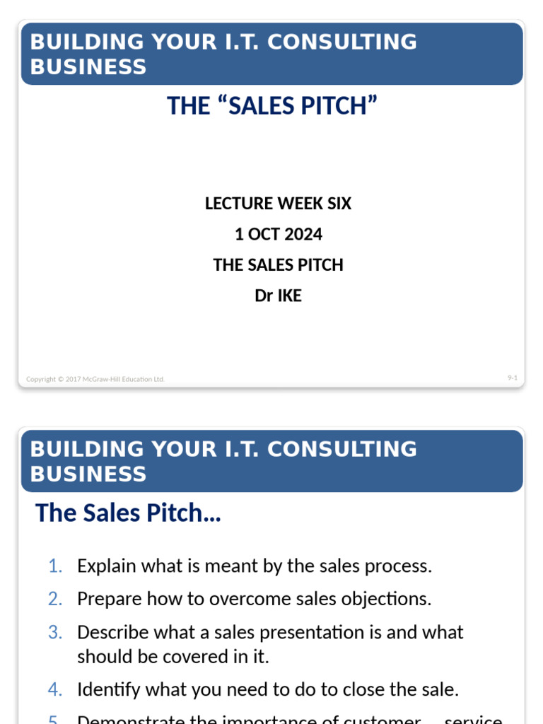 Lecture 5 - The Sales Pitch | PDF | Sales | Business
