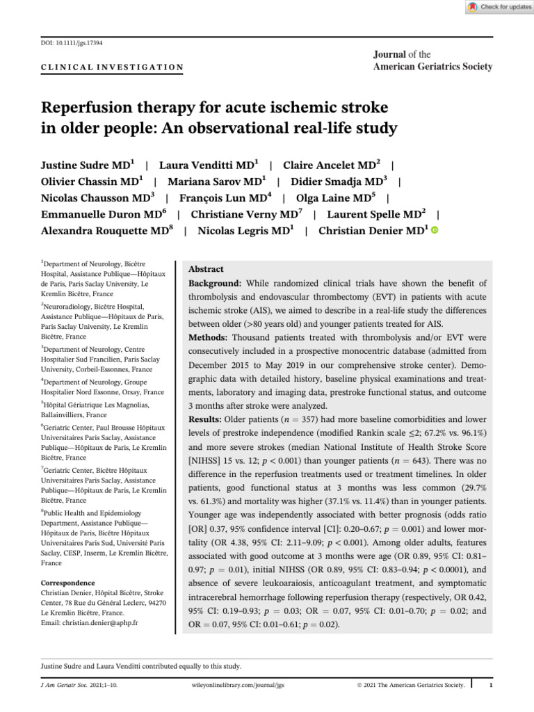 Older Reperfusion Therapy Ischemic Stroke | PDF | Stroke | Diseases And ...