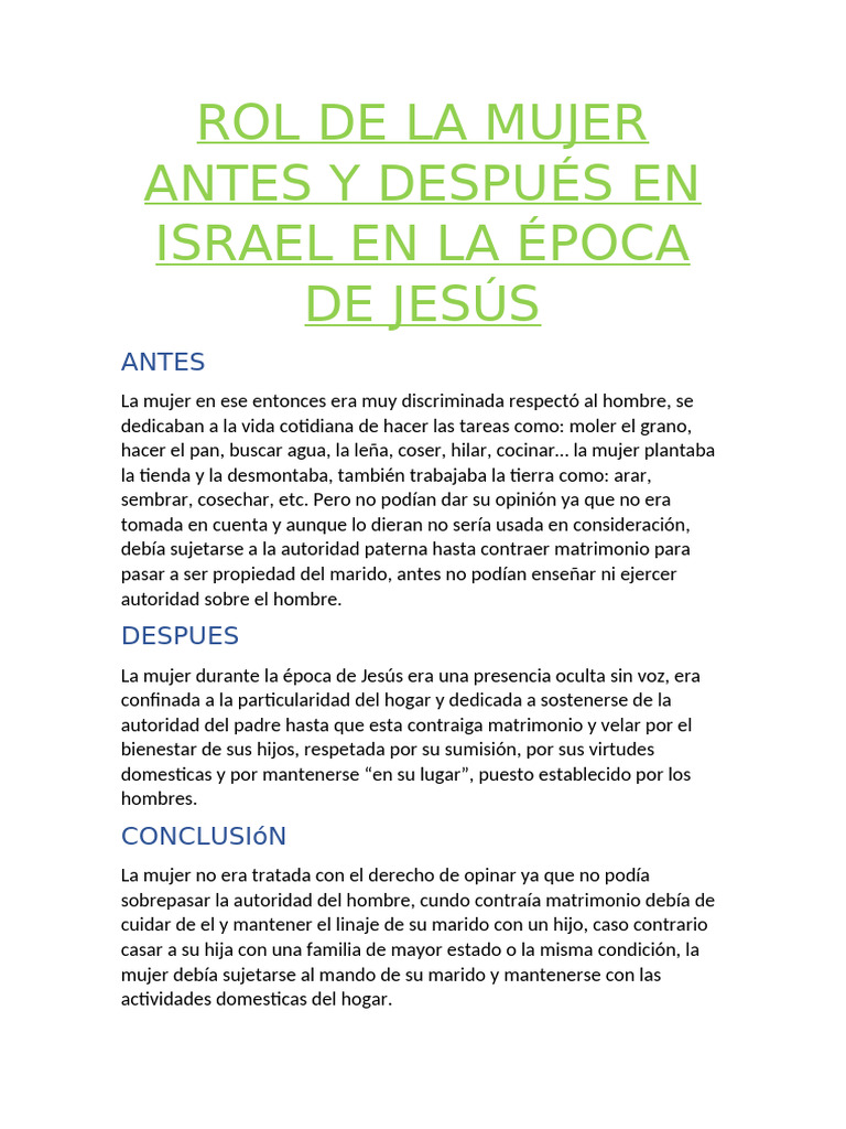 Rol de la Mujer en Israel en Tiempos de Jesús | PDF