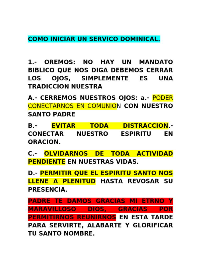 Como Iniciar Un Servico Dominical | PDF | eucaristía | Oración
