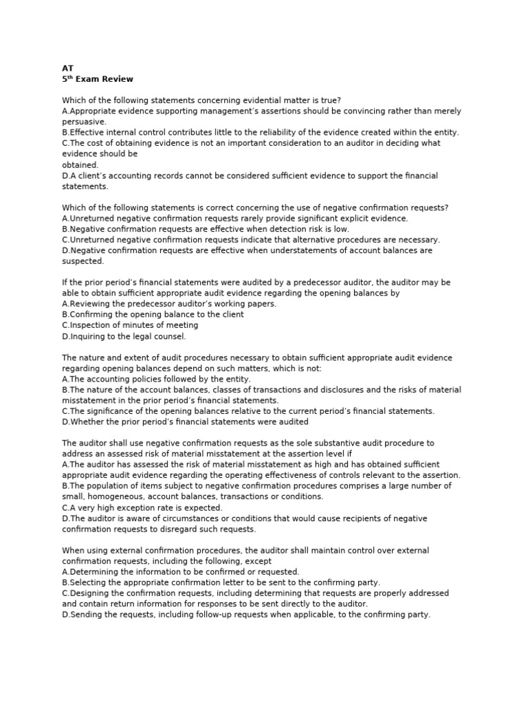 5TH Exam Review | PDF | Audit | Internal Control