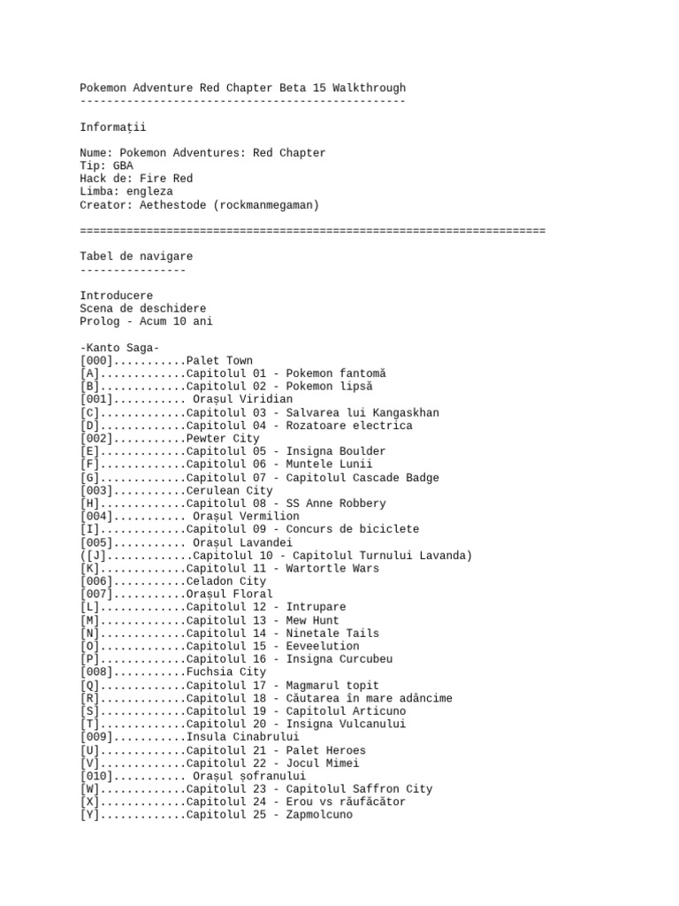 Ghid Pentru Pokemon Adventure Red Chapter Beta 15 | PDF