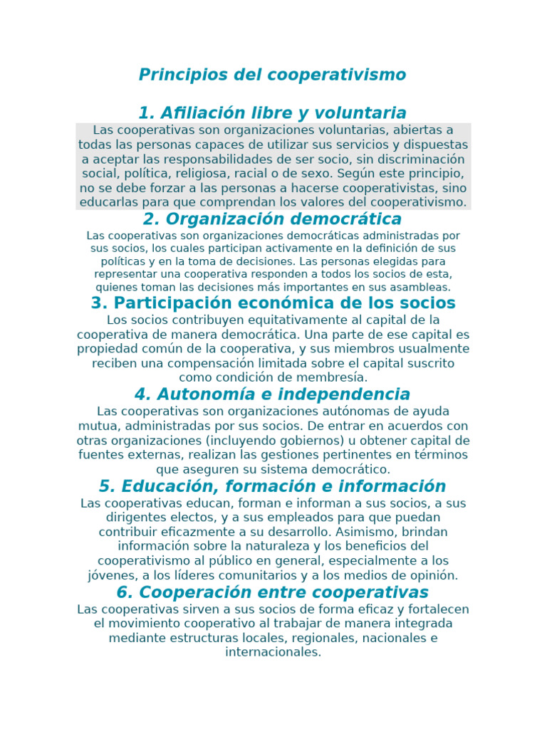 Principios Del Cooperativismo | PDF | Cooperativa | Economias