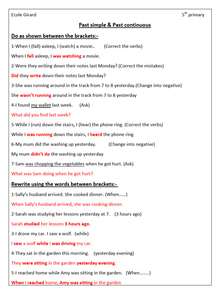 Model Answer On Past Simple Vs Past Continuous | PDF