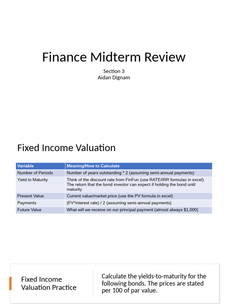 Finance Midterm Prep Guide | PDF | Bonds (Finance) | Valuation (Finance)