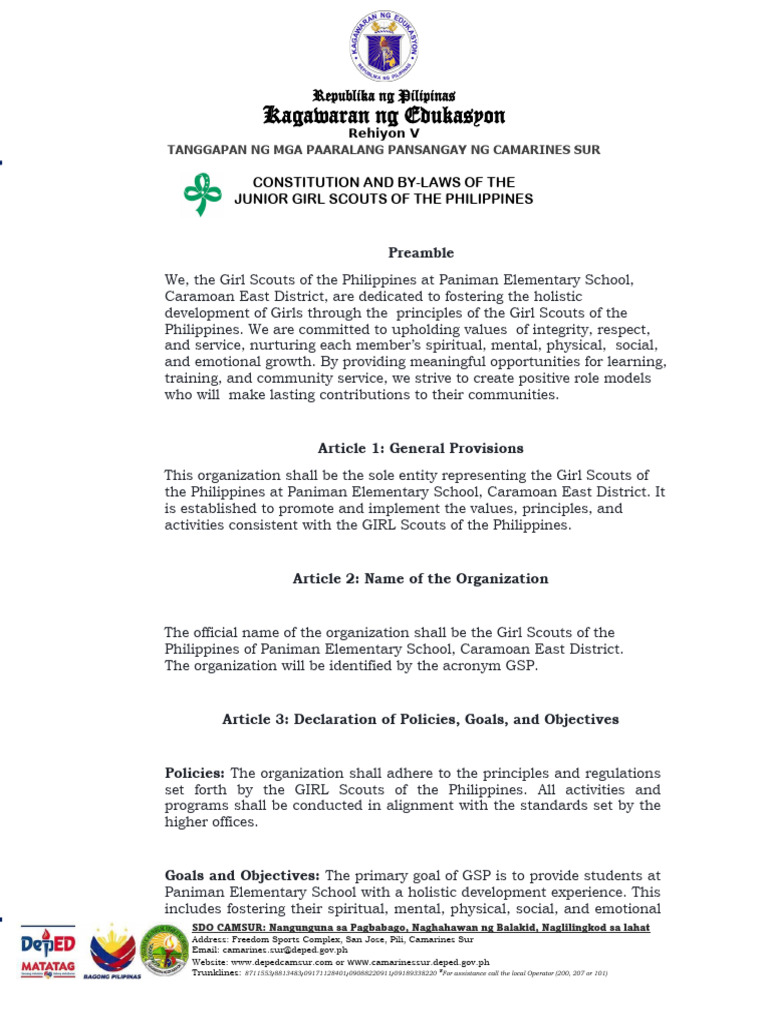Constitution of Junior Girl Scouts GSP | PDF | Government | Governance
