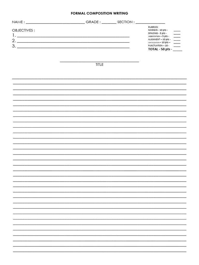 Formal Composition Writing Rubric | PDF | Text | Typography