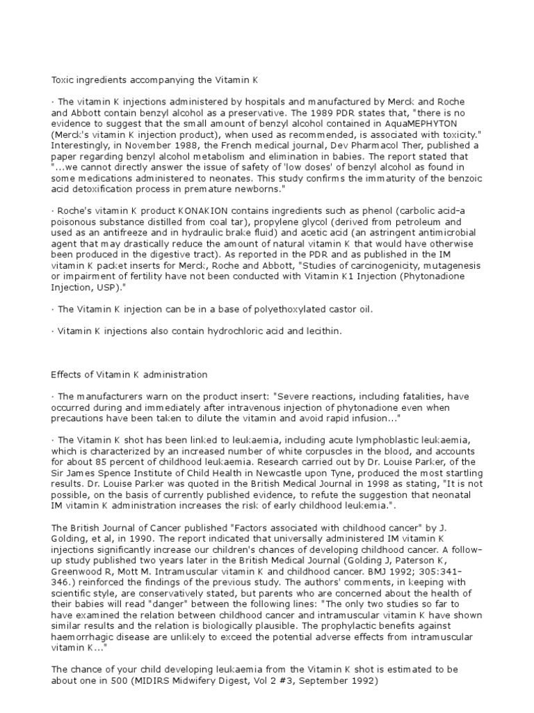 Vitamin K Injection (Medicine) Cancer
