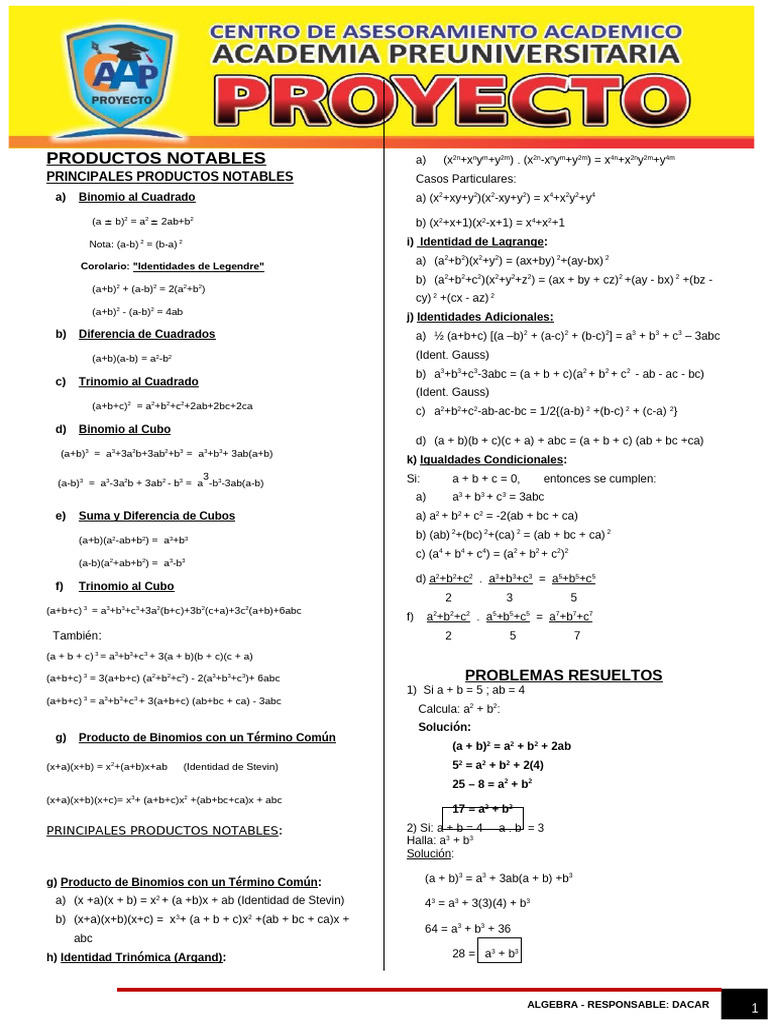 Productos Notables y Problemas Resueltos | PDF | Aritmética | Números
