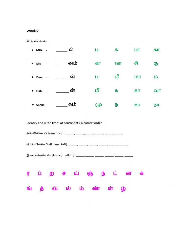 Tamil Worksheet 2 Pdf