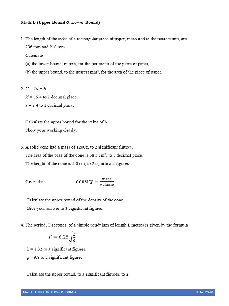 Upper and Lower Bounds in Mathematics | PDF | Significant Figures | Area