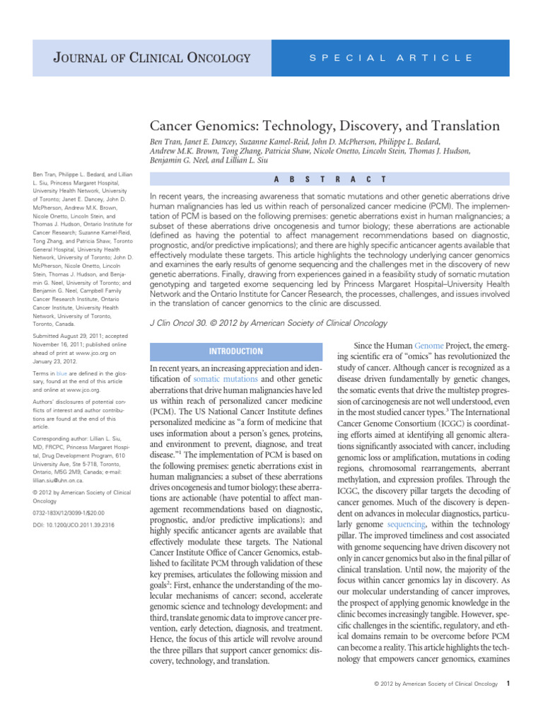 Cancer Genomics Technology Discovery and Translati | PDF | Dna ...