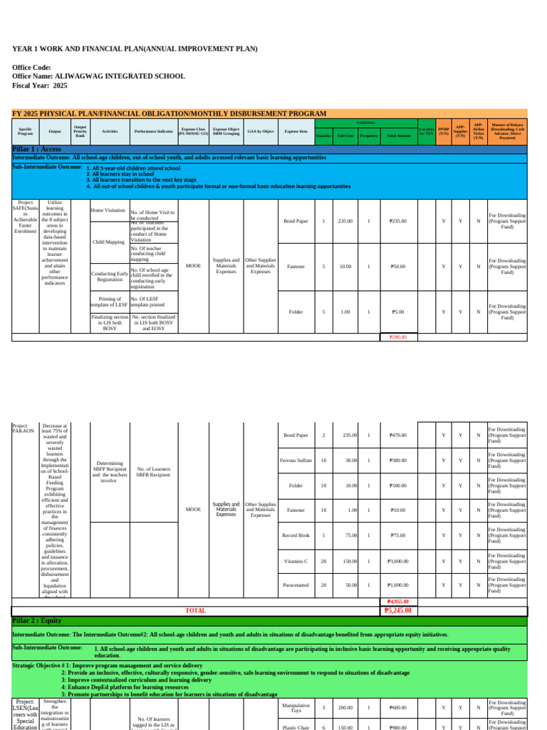 Year 1 Financial Plan for Education 2025 | PDF | Teachers | Learning