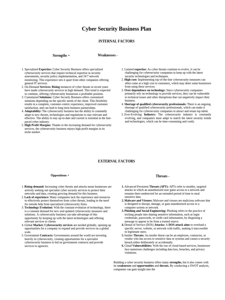 SWOT Analysis of Cybersecurity Services | PDF | Security | Computer ...