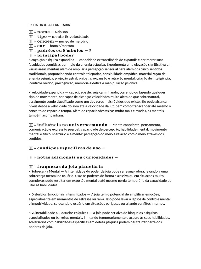 FICHA DA JOIA PLANETÁRIA | PDF | Mente | Emoções